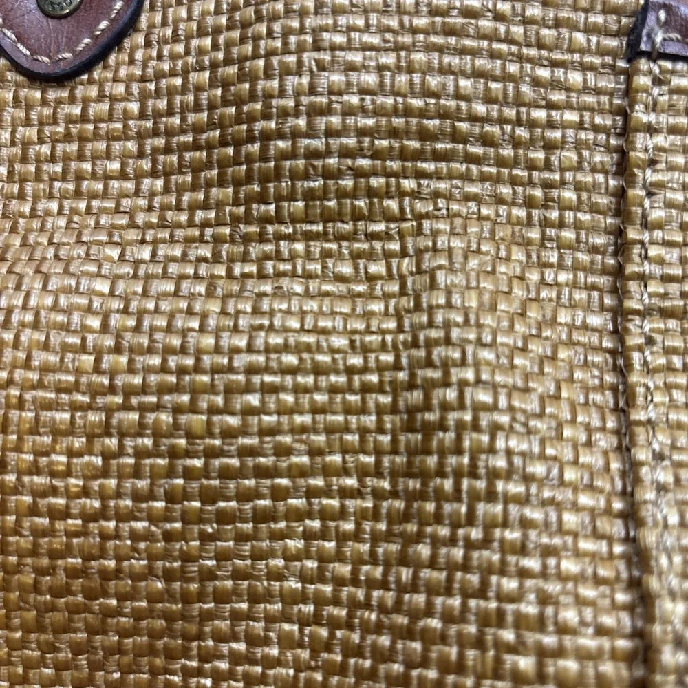Fossil Handbag Tote Satchel Top Handle Purse‎ Brown Leather Woven Mesh Beach